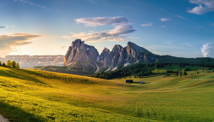 Wall Mural - Panoramic landscape with sunset