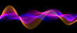 © vika_k - Neon flowing wavy lines on black background. Abstract sound wave design for ai concept, equalizer, audio record, voice assistant. Blue, pink orange gradient curve stripes. Vector wallpaper
