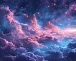 Magical stars amidst fantasy clouds, cosmic beauty, twilight hues, eye-level angle