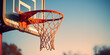 basketball hoop against sky, Basketball ball and basket on basketball court with sunset light background,  basketball hoop with a basketball , Generative AI