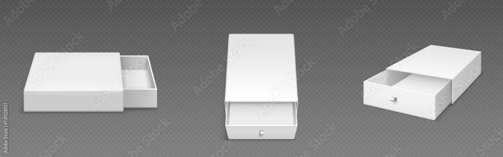 White Box Slideshow Pattern White empty open slide box with ribbon puller. Realistic vector ...
