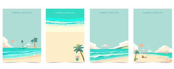 Wall Mural - beach background with sea,sand,sky.illustration vector for a4 page design