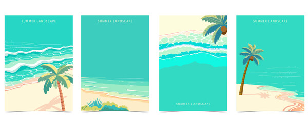 Wall Mural - beach background with sea,sand,sky.illustration vector for a4 page design