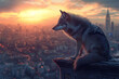 a wolf on top of a tall building in the city