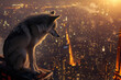 a wolf on top of a tall building in the city