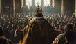 king stands in front of a crowd of people in a church