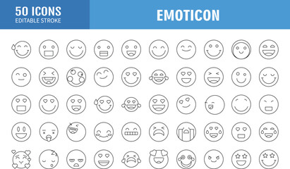 50 Cute Set of Simple Emojis vector illustration