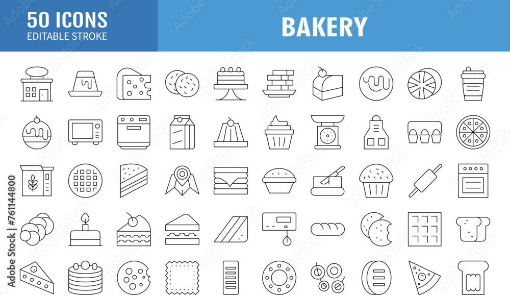 Bakery shop elements - minimal thin line web icon set. Outline icons ...