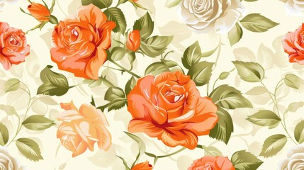 Canvas Print - Floral seamless pattern with roses, abstract elegance.