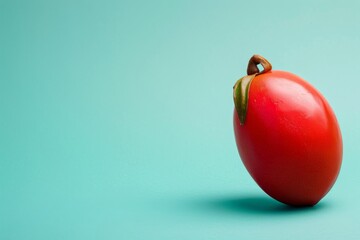 Wall Mural - Red Tomato With Green Stem on Blue Background