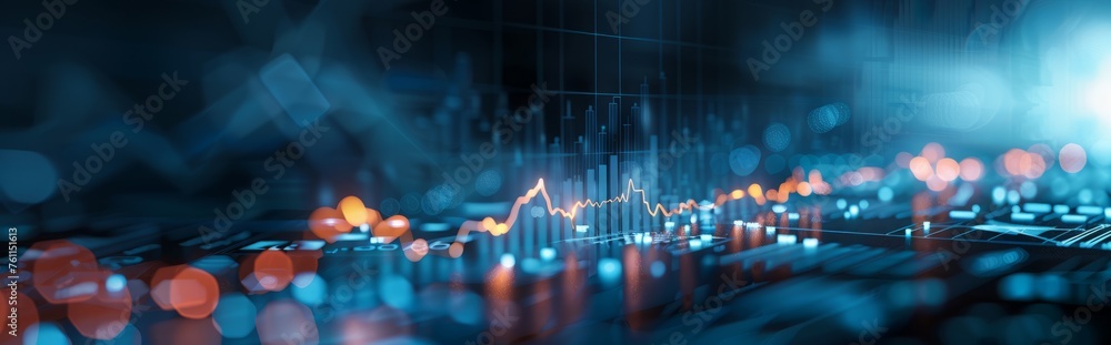 Financial stock market charts with trend lines, blue charts, orange and ...