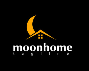 creative moon and house logo design template