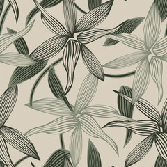 Wall Mural - Neutral Colour Botanical Floral Seamless Pattern Design