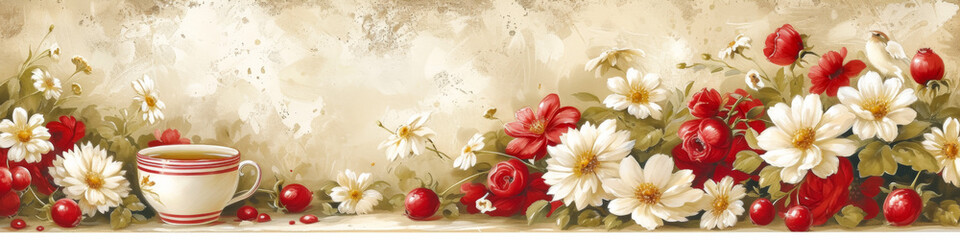 Wall Mural - Welcome the day with steam rising from your cup, filled with the aroma of fresh tea leaves.