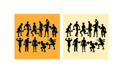 Wall Mural - gym fitness silhouette set vector illustration,people, silhouette, business, vector, family, woman, group, illustration, teamwork, boy, walking, friends, businessman, couple, kid, sign, 