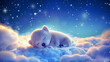 Cute siberian husky puppy sleeping on the cloud. AI.