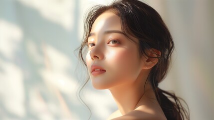 portrait of beautiful young aisan woman. beauty fresh skin, wellness or cosmetic concept.