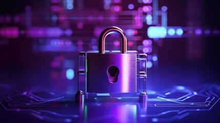 Cyber security concept, digital lock.