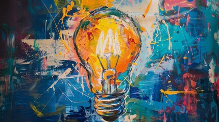 Wall Mural - Creative light bulb explodes with colorful paint and colors. New idea, brainstorming concept.