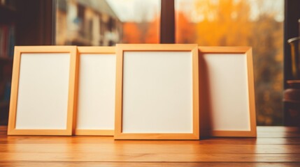 Wall Mural - Blank photo frames on table.