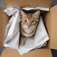 Poster - top view of kitten inside a cardboard