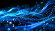 Abstract blue data flow light streak over a black background. Communication technology and data traffic concept.