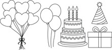 Set Of Icon Birthday Coloring Page