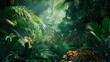 © Photock Agency - A tropical rainforest with vibrant green foliage and exotic flowers