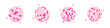 Set of pink discoballs. Night music party mirrorballs in 70s 80s 90s discotheque style. Shining nightclub globes with glitters. Nightlife, holiday or celebration symbols. Vector flat illustration