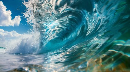 Wall Mural - sea wave close up, low angle view