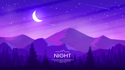 Wall Mural - beautiful night landscape. the moon over the mountains, starry sky and dark silhouettes of mountains