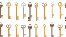 Seamless Row Of Vintage Keys Flat Vector 