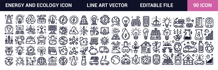 Energy and ecology icon Set of green energy thin line icons. Icons for renewable energy, and ecology icon green technology. Vector illustration.