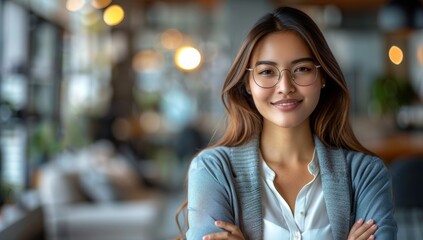 Sticker - Confident young businesswoman standing with arms crossed