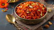 Gajar ka Halwa served in a traditional metal bowl with nuts, styled spoon, on dark background