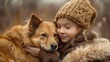 Heart-warming images that express the pure bond between children. and a faithful companion dog As they hugged each other affectionately Radiating warmth and love