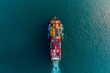 aerial top view, Container ship logistic freight shipping import export international by container ship vessel in the open sea