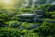 Modern office space nestled within a lush green landscape,green architecture, ,solar roof top