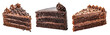 Set of three triangular slices of creamy chocolate cake