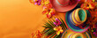 Summer sombrero for Cinco de Mayo holiday party celebration on Orange Background