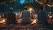 Muslims Praying Together at Night