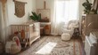 © Sladjana - A cozy bohemian nursery with soft textiles and natural wood accents,