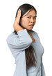 © Asier - Young chinese woman isolated trying to listening a gossip.