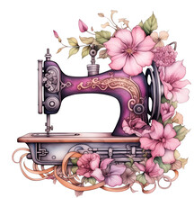 Vintage Sewing Machine, Watercolor Illustration, Clipart, 