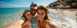 Joyful family bonding at the beach capturing memories with a selfie