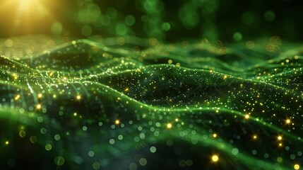 Leinwandbilder - Particles and digital data network connections in digital cyberspace. Data analysis technology concept. 3D rendering.
