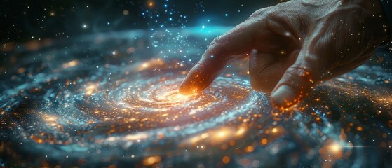 Fototapete - Digital neural network concept. Business man touching artificial intelligence. Cyberspace of the future. Technology innovation and science.