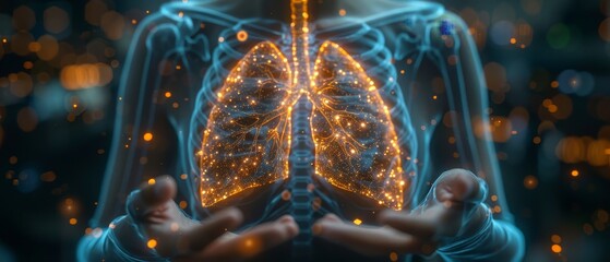 Aufkleber - Doctor working on a modern interface screen diagnosing and treating a virtual Human Lung and Long Covid 19. Healthcare, medicine, technology and innovation, concepts for the future of medicine.