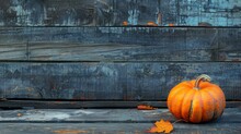 Background For Halloween Holiday - Decorative Orange Pumpkin On Old Wooden Background