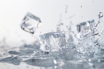 Sticker - Ice cubes and water splash isolated on white background, freeze motion.